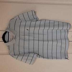 Nautica Light Blue Striped Polo Performance Deck Shirt - Large